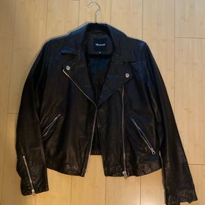 Madewell Womens $525 Washed Leather Motorcycle Jacket Black Size M E0488